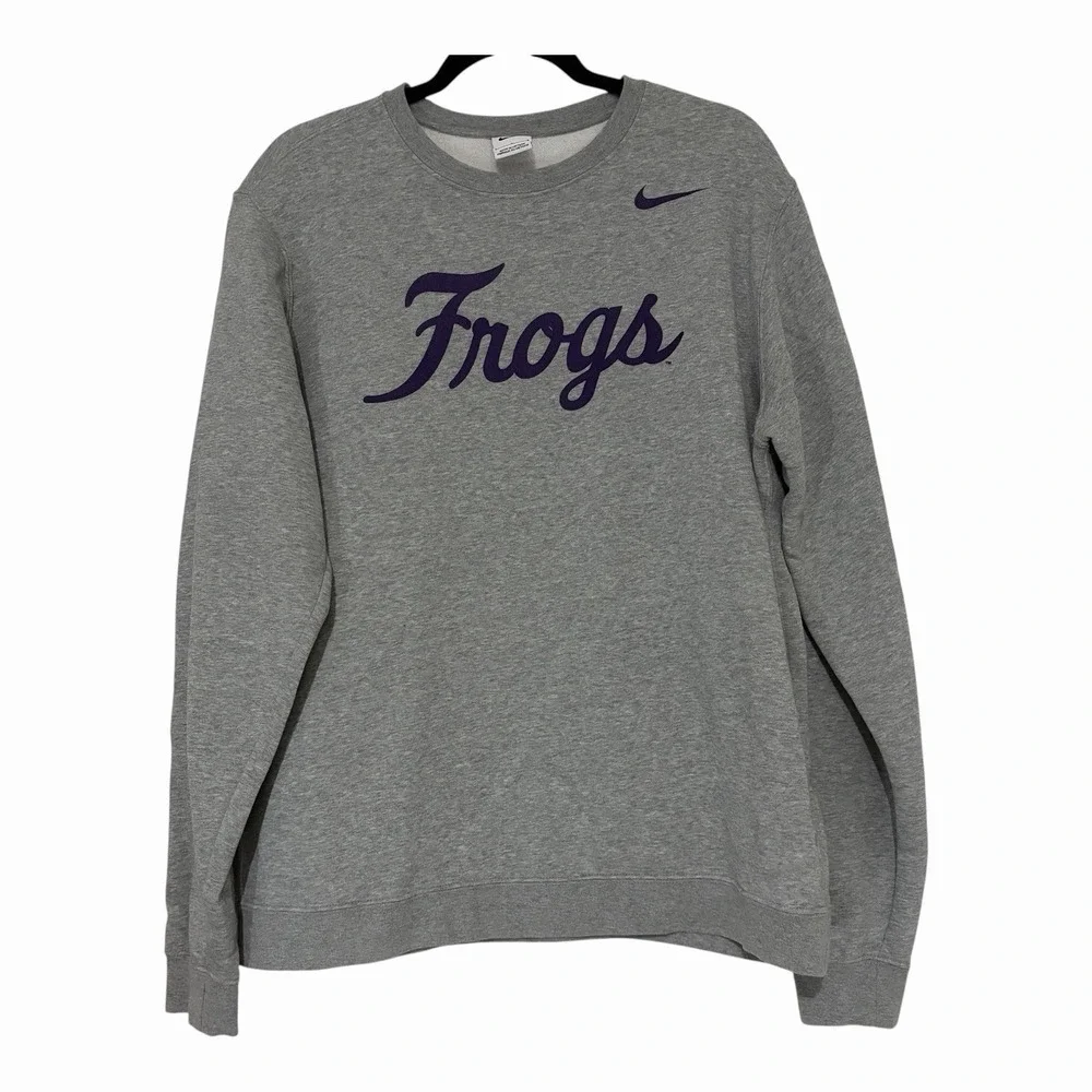 Nike TCU Horned Frogs Sweatshirt Mens Large Gray Big 12 Crewneck Tech Fleece